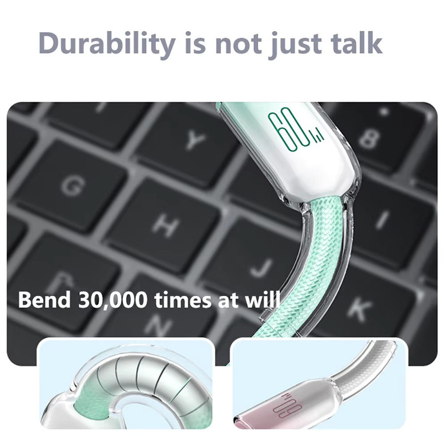 USB C zu USB C Schnellladekabel 60 W für iPhone 15, Samsung und Xiaomi, Schwarz - Bild 2