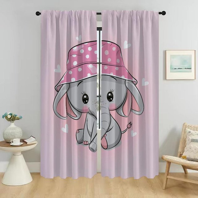 Elefant Cartoon Anti-Moskito Vorhänge für das Wohnzimmer, 2 Paneele, Farbe: Pink, Breite: 50 cm, Höhe: 70 cm - Bild 1