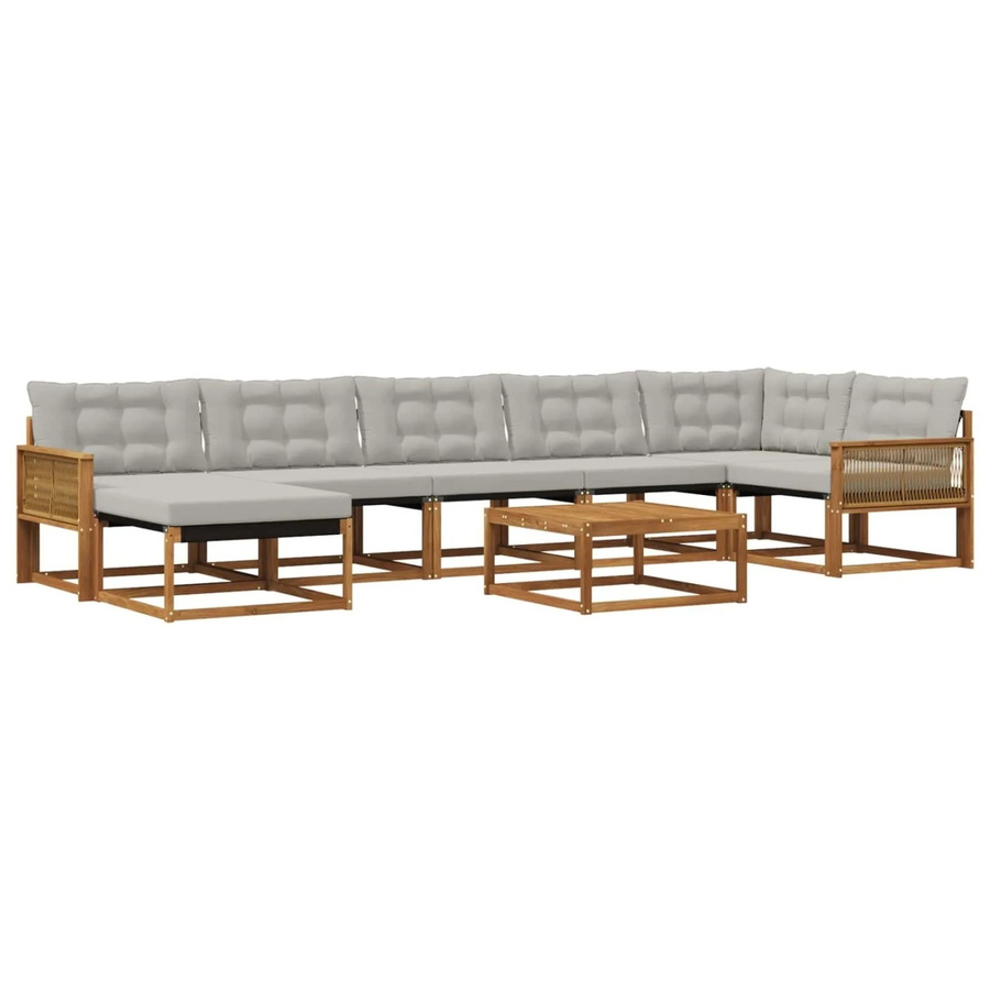vidaXL Outdoor-Sofagarnitur L-Form aus Akazienholz mit 8 Kissen in Braun und Hellgrau - Bild 2