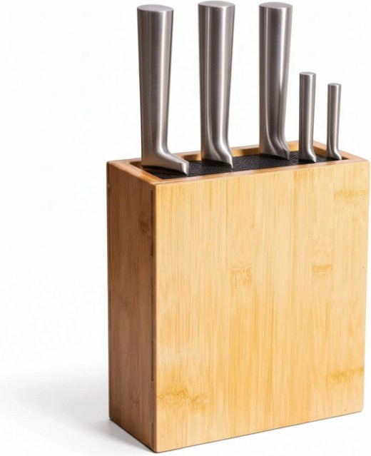Relaxdays Messerblock aus Bambus in Natur mit Borsteneinsatz, B/T/H: 26 x 23 x 11,5 cm - Bild 1