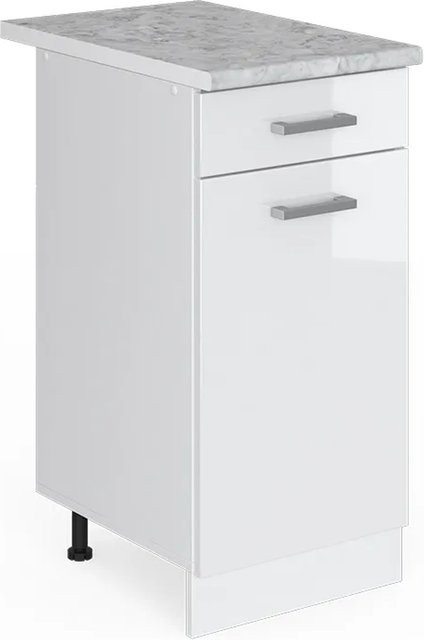 Vicco Küchenunterschrank R-Line Schubladenschrank in Weiß Hochglanz mit Marmor-Optik, Breite: 40 cm - Bild 1