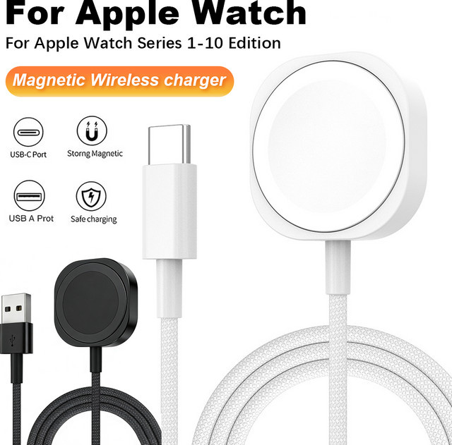 Magnetisches kabelloses USB-C Schnellladegerät für Apple Watch Serie 1 bis 10 und Ultra Edition in Schwarz oder Weiß - Bild 1