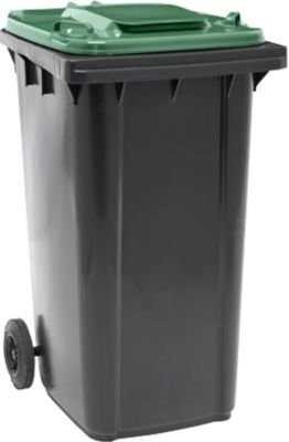 Fahrbare Mülltonne SSI Schäfer GMT eXtra mit Klappdeckel, 240 l, schwarz-grün - Bild 1