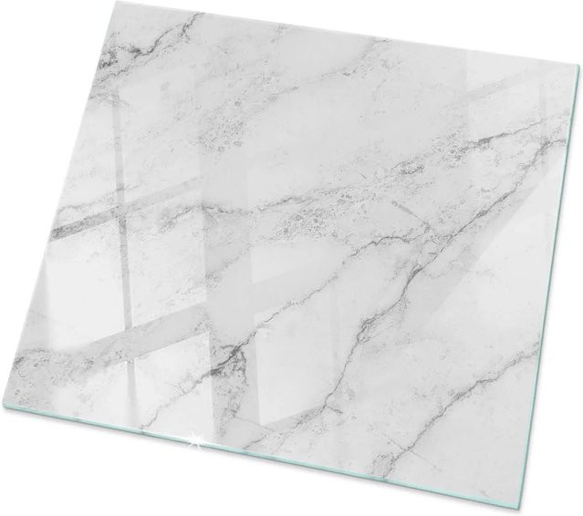 Tulup Tischplatte aus Glas mit weißem Marmoroberflächenmuster, quadratisch, B/T: 60 x 60 cm - Bild 1