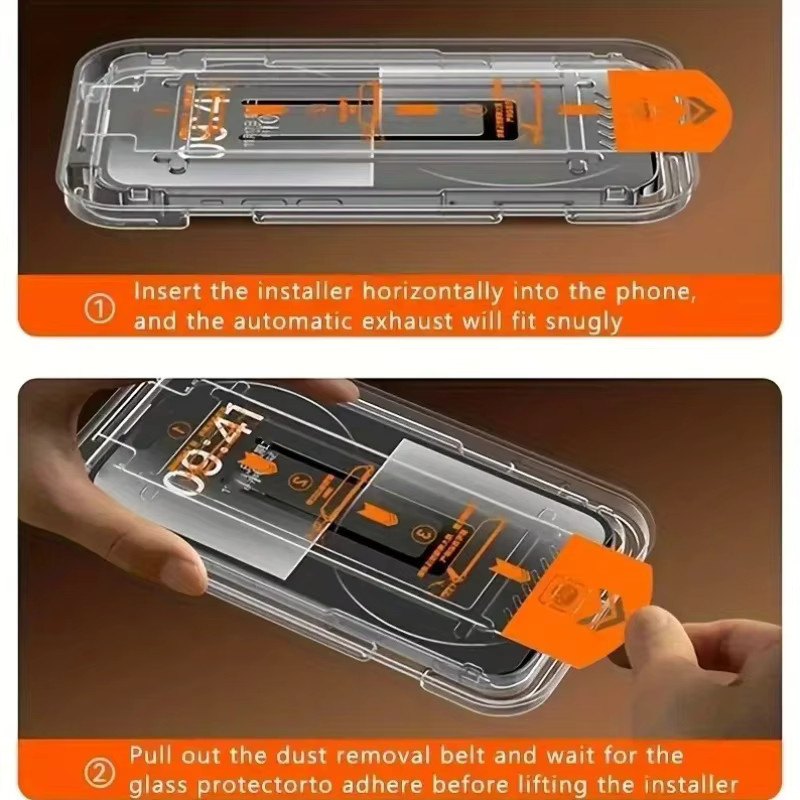 3er-Set Sichtschutzfolie aus gehärtetem Glas für Apple iPhone 11, 12, 13, 14, 15, 16 Plus Pro Max, transparent mit Installationsrahmen und Anti-Fingerabdruck-Beschichtung - Bild 4