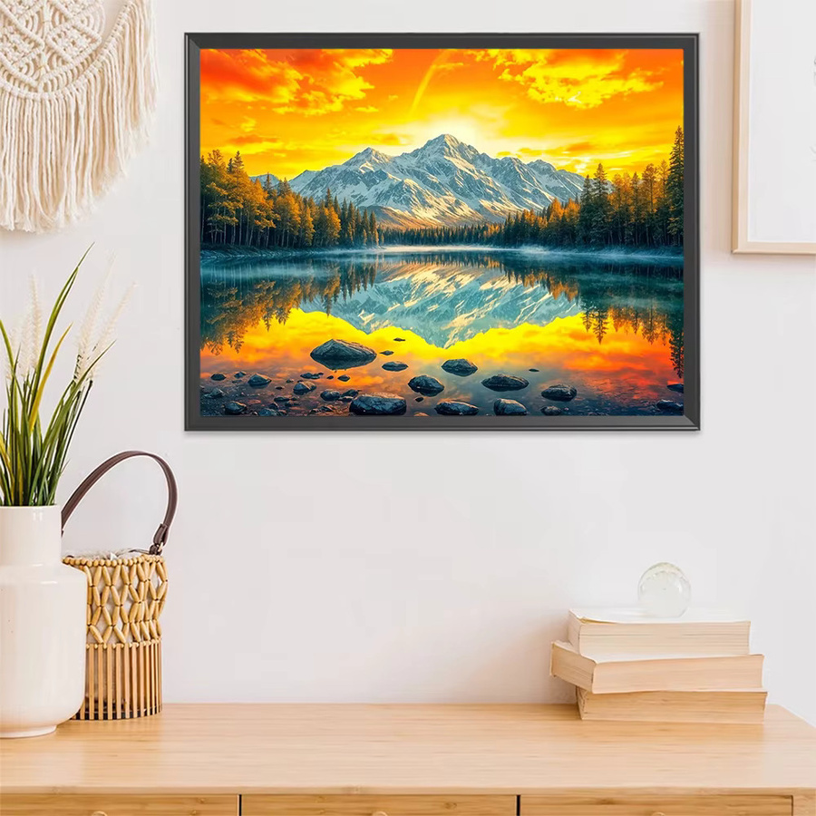 EverShine Diamantmalerei Landschaft Mosaik-Bild mit Berg und Sonnenuntergang, Vollquadrat-Stickerei in Multicolour, B/H: 30 x 30 cm - Bild 3