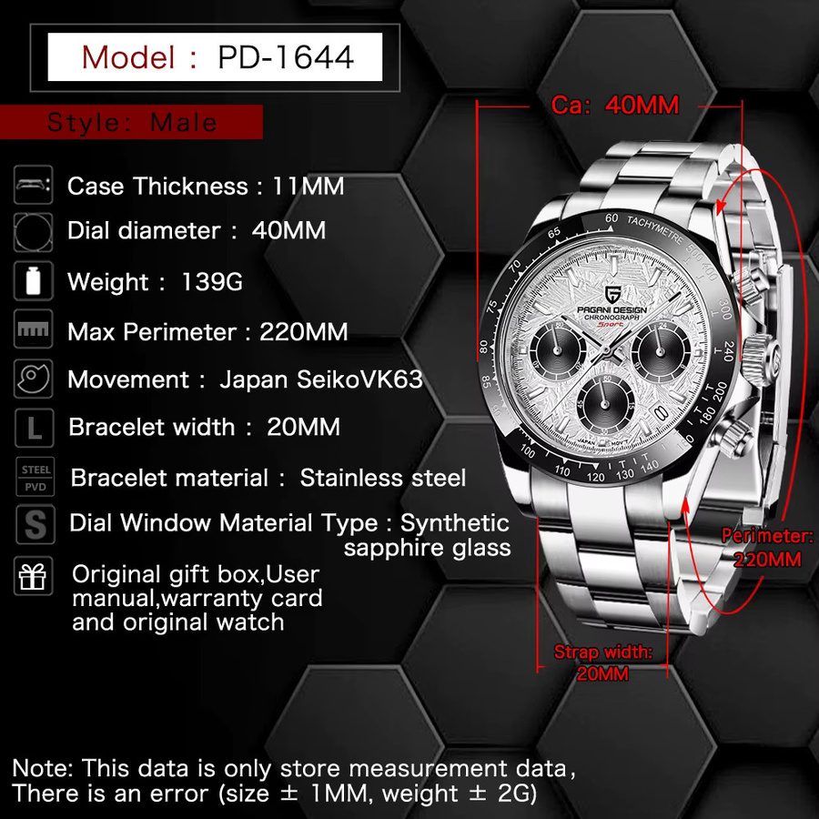 Pagani Design Chronograph, Quarz, Edelstahl, Schwarz, Herren - Bild 5