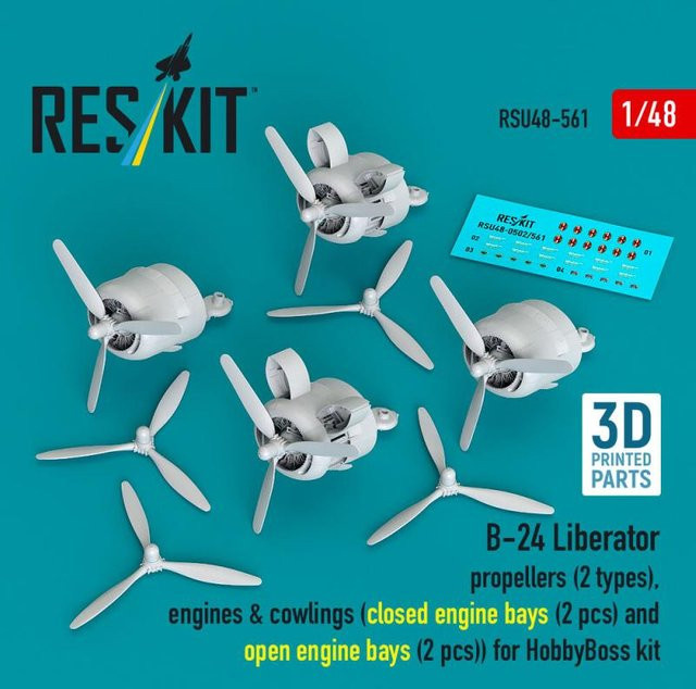 HobbyBoss B-24 Liberator Propellers, engines & cowlings, 3D Printed - Bild 1