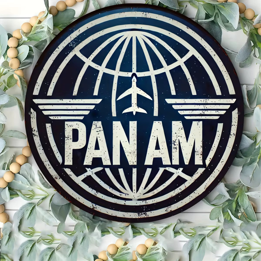 Potdemiel Vintage Pan Am Airways Aluminiumschild Rund in Blau mit Gravur als Retro-Wandkunstdekoration, Durchmesser: 20 cm - Bild 3