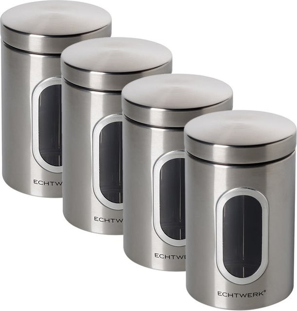 ECHTWERK Vorratsdosen aus Edelstahl, 4er Pack, Silber, zylinderförmig, 1,4 l, B: 11 cm, T: 18 cm, H: 18 cm - Bild 1