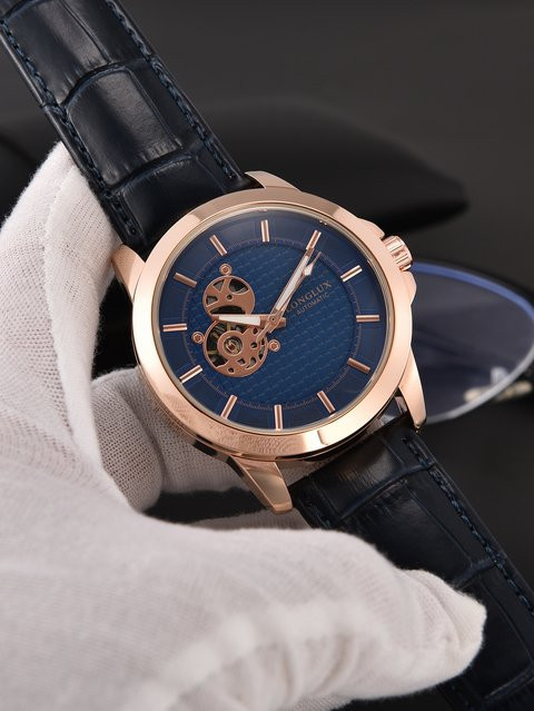 LONGLUX Automatikuhr, Skelett, Roségold, Messing, Leder, Herren - Bild 1