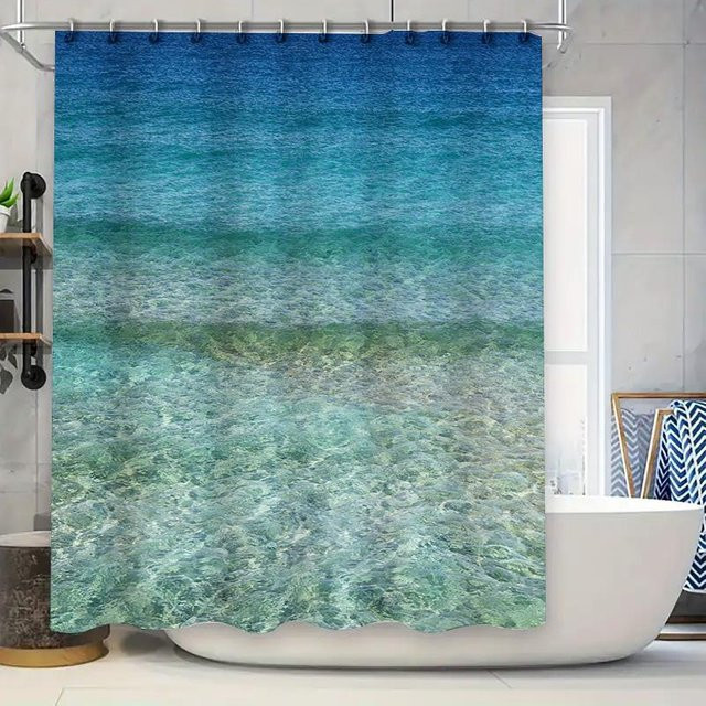 Annier Duschvorhang aus Polyester mit blau-grünem Ozean Farbverlauf, wasserdicht und schimmelresistent, Breite: 180 cm, Höhe: 180 cm - Bild 1