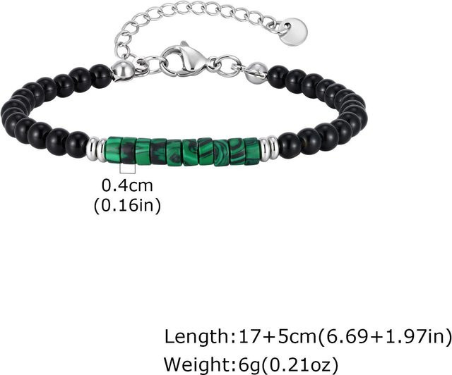 prjewel Herrenarmband, Natursteinperlen, schwarzer Achat, Edelstahl - Bild 1