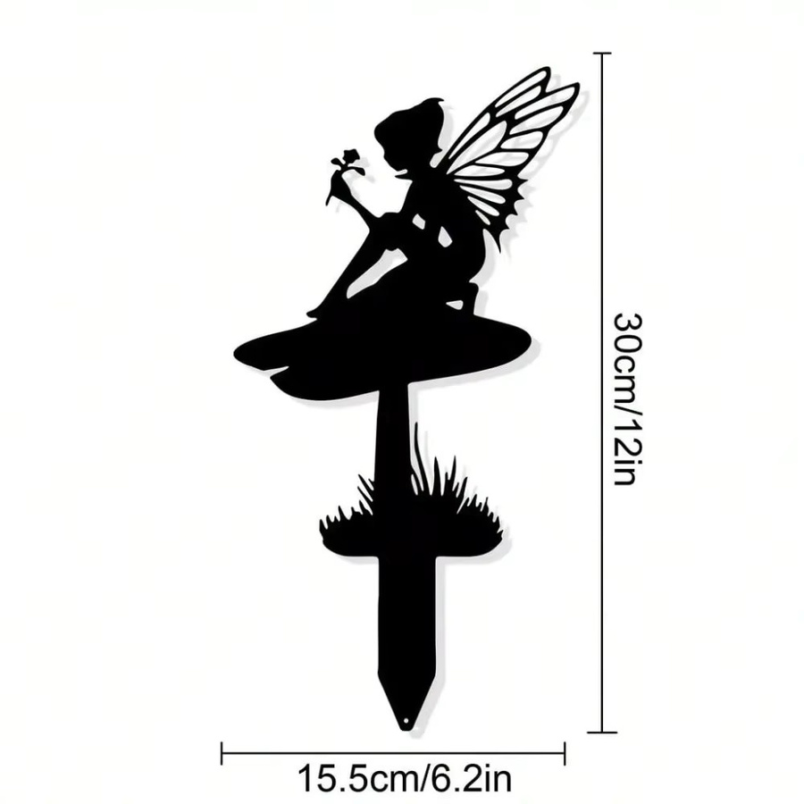 CIFBUY Metall-Wandkunst Schmetterlings-Fee-Silhouette in Schwarz als Gartendekoration - Bild 2