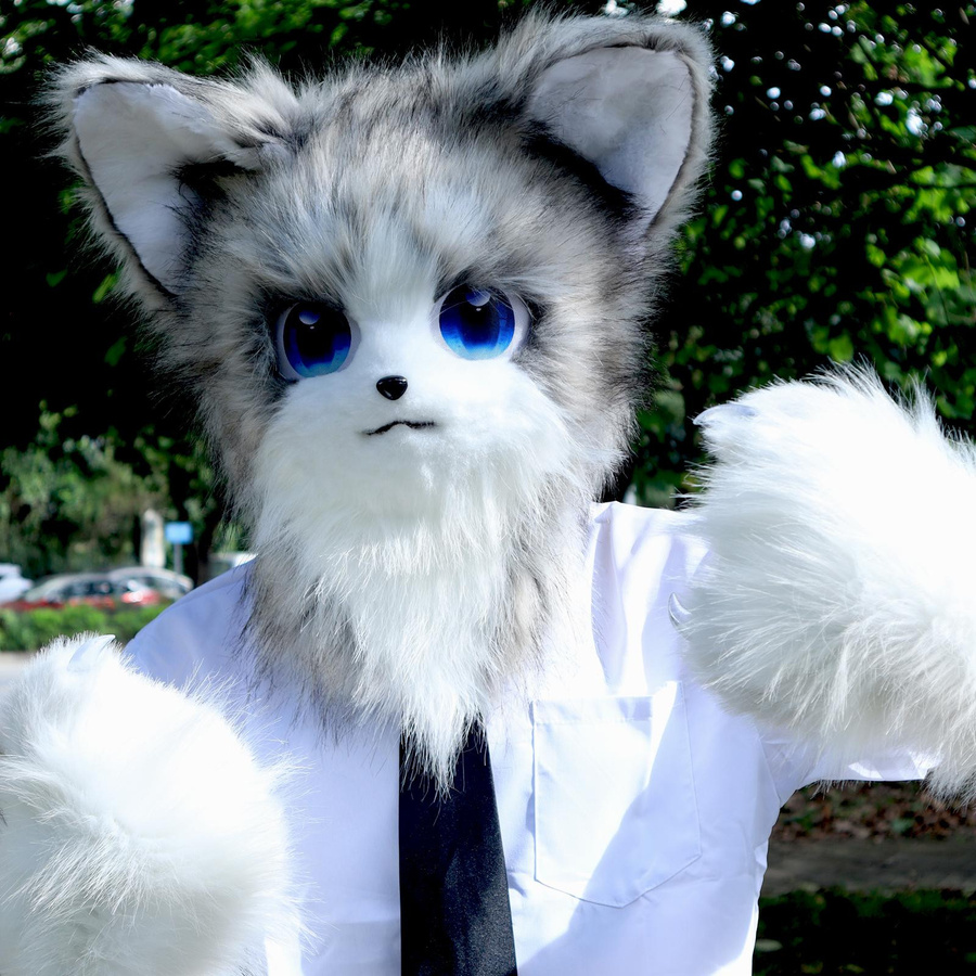 Tier Katze Fursuit Kopfmaske Furry und Therian Pfotenhandschuhe Set für Halloween Cosplay Kostüm Zubehör One Size - Bild 4