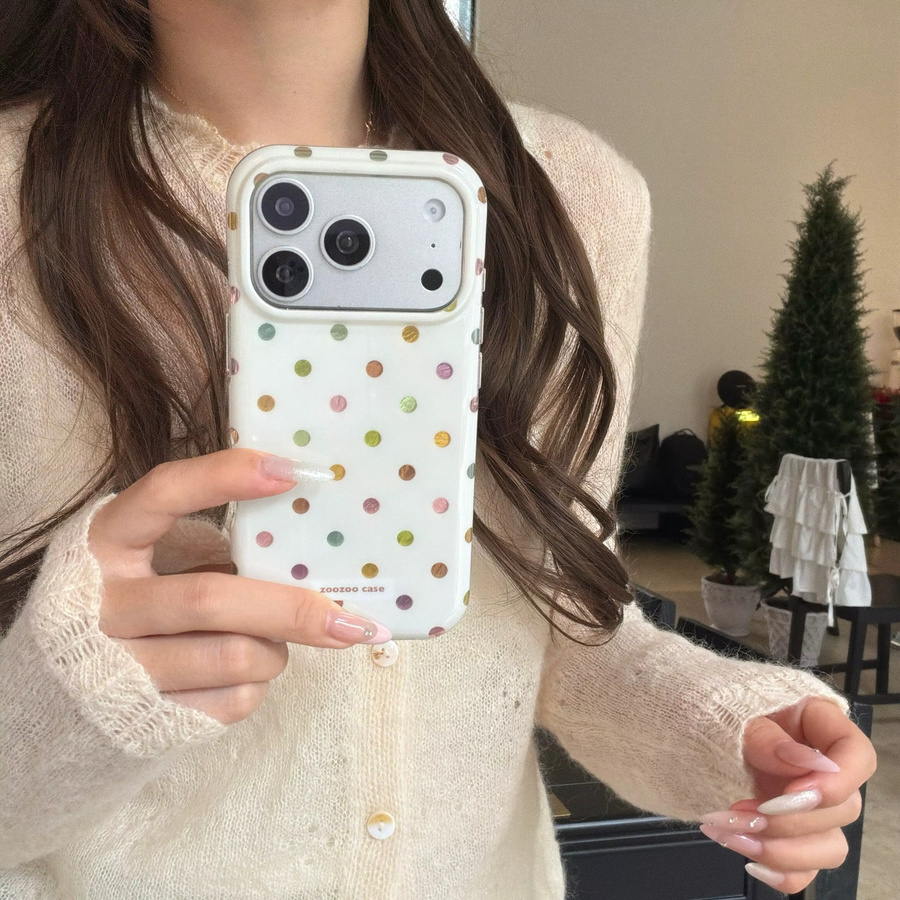 Glänzende iPhone Schutzhülle mit Polka-Dot-Muster und Vergoldung in Beige und Bunt für Apple iPhone 17 16 15 14 Pro Max - Bild 3