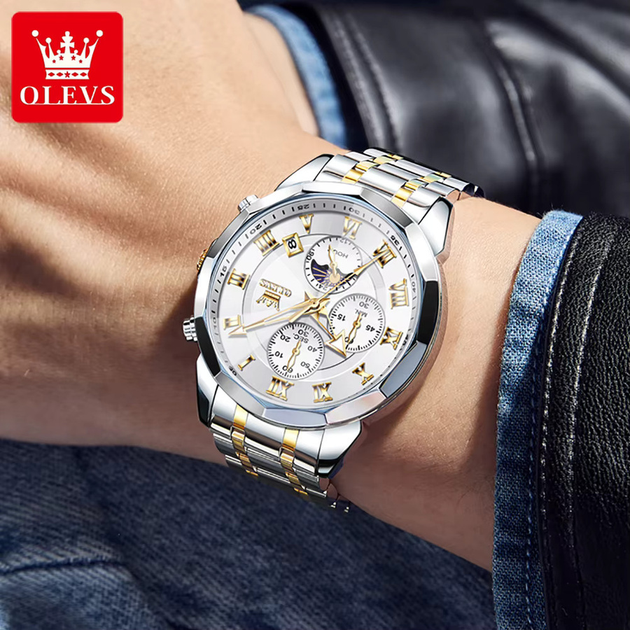 OLEVS Chronograph Armbanduhr, Edelstahl, Quarz, Datum, Herren - Bild 3
