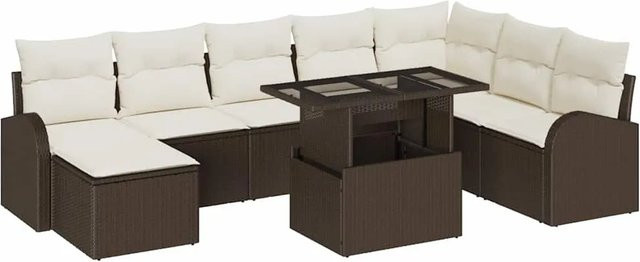 vidaXL Garten-Sofa-Set aus Poly Rattan in Braun mit 9-teiliger U-Form, Sitzauflagen und integriertem Stauraum - Bild 1