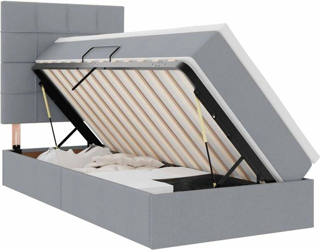 vidaXL Bett mit Stauraum und LED in Hellgrau, B/T/H: 90 x 200 x 128 cm - Bild 1