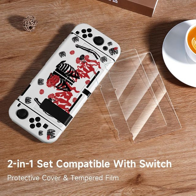 Schutzhülle mit dunkler Rose und 2 Folien für Nintendo Switch, Switch OLED und Switch Lite, kompatibel mit Joy-Con - Bild 1