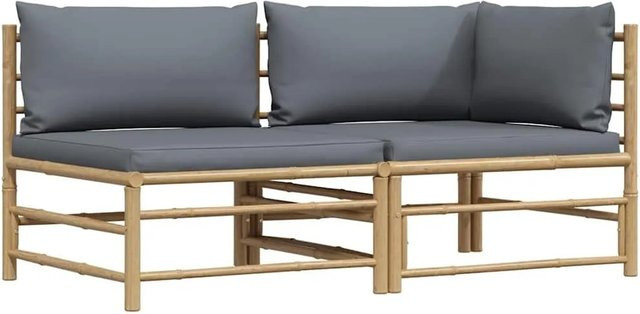 vidaXL 2-teiliges Garten-Lounge-Set aus Bambus mit Kissen in Dunkelgrau - Bild 1
