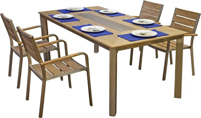 Garden Pleasure Tischgruppe Florence 5-teilig in Champagner und Beige aus Aluminium und Kunststoff - Bild 2