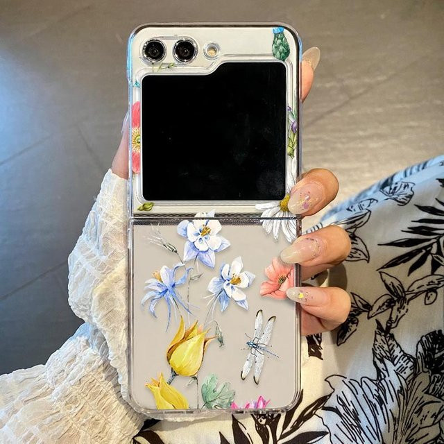 Luxus Blumenhülle für Samsung Galaxy Z Flip 3, Z Flip 4, Z Flip 5 und Z Flip 6, stoßfeste transparente Handyhülle aus Hart-PC - Bild 1