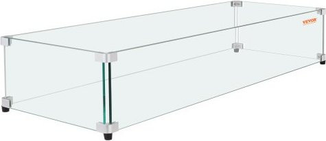 VEVOR Glass Wind Guard für rechteckige Feuerstelle, 8 mm dickes gehärtetes Glas mit Aluminium-Eckhalterungen und Gummifüßen, H x B x T: 191 x 773 x 367 mm - Bild 1