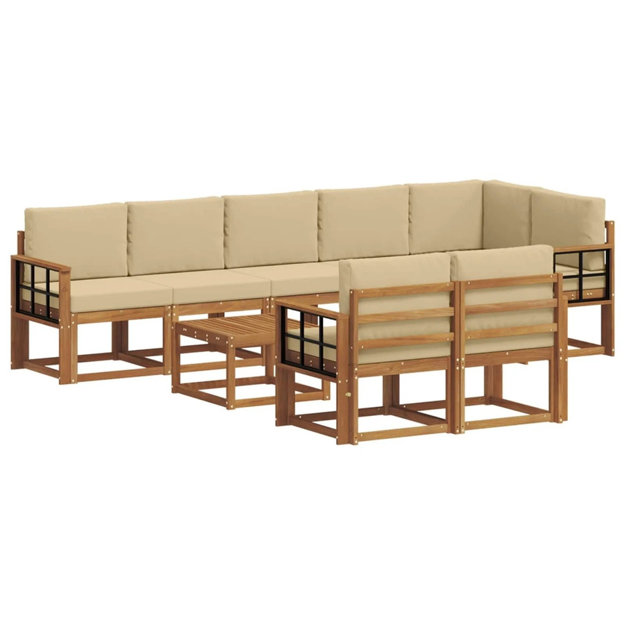 vidaXL Outdoor-Sofagarnitur aus Akazienholz in L-Form mit 9-teiligem Set, Farbe Natur-Beige - Bild 2