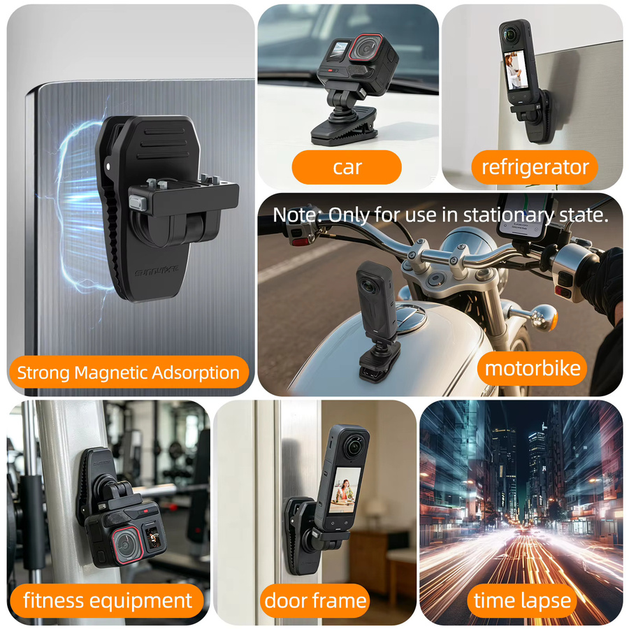 SZKOSTON Schnellverschluss-Magnet-Rucksackklemme Kamerahalterung für Insta 360 X5 X4 und Ace Pro, Schwarz - Bild 3
