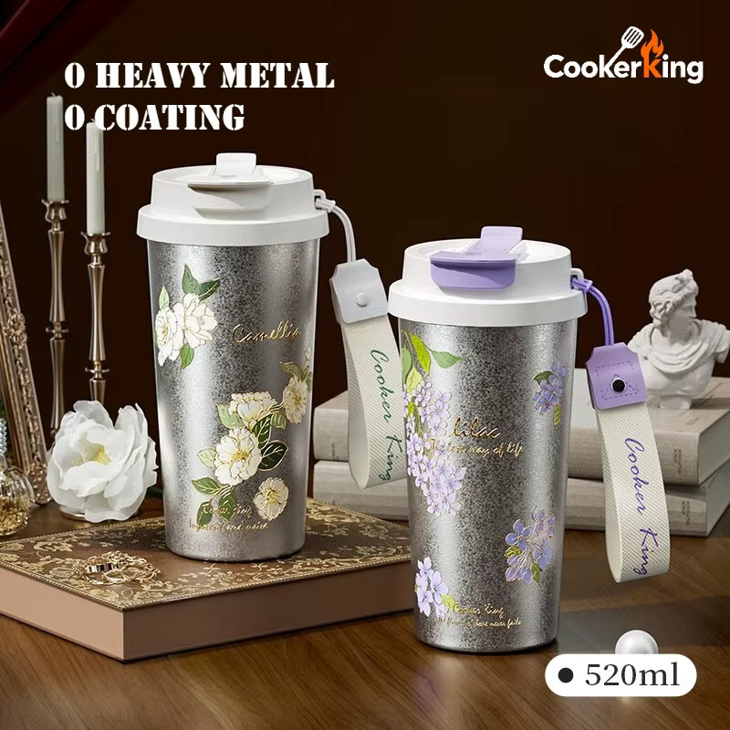 COOKER KING Isolierter Titan-Becher mit Blumenmuster in Silber und Lila, 520 ml - Bild 1