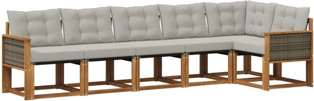 vidaXL Outdoor-Sofagarnitur L-Form aus Akazienholz mit 6 Kissen in Braun und Hellgrau - Bild 1