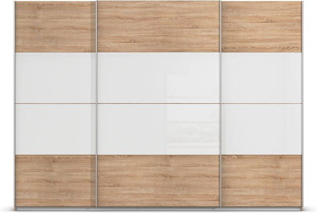 RAUCH Quadra Schwebetürenschrank in Eiche mit weißem Glas und integrierten Schubladen, B: 315 cm, H: 230 cm - Bild 1
