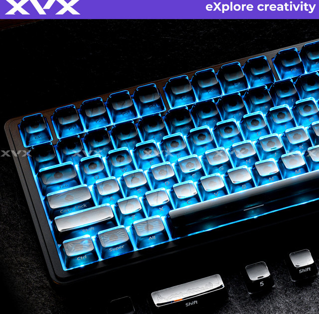 XVX Jelly R2 Black Ice Transparente Tastenkappen mit MDA-Profil und seitlicher Beschriftung, 122-Tasten-Set - Bild 1
