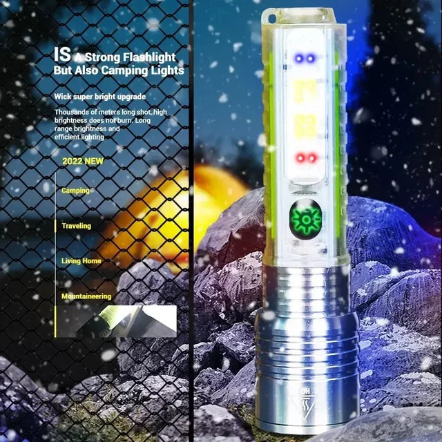 ESMARTER LED-Campinglaterne mit 30 W, RGB-Seitenlicht und Magnetfunktion in Weiß, Rot und Blau - Bild 1