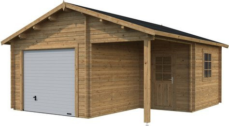 Palmako Holzgarage Roger mit Sektionaltor in Braun, B/T: 510 x 550 cm - Bild 2