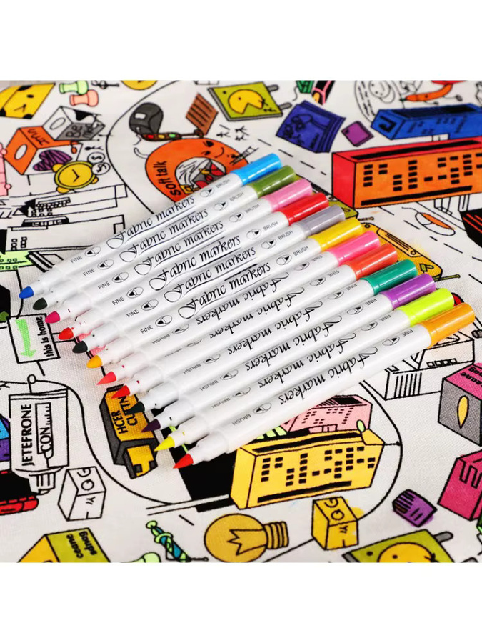 Permanente Stoffmarker-Stifte mit Doppelspitze in 24 Farben für T-Shirts, Sneaker und Canvas-Taschen, Multicolour - Bild 5