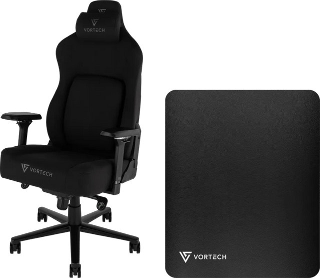 Vortech Prestige Gaming-Stuhl mit Armlehnen und Bodenschutzmatte in Schwarz - Bild 1