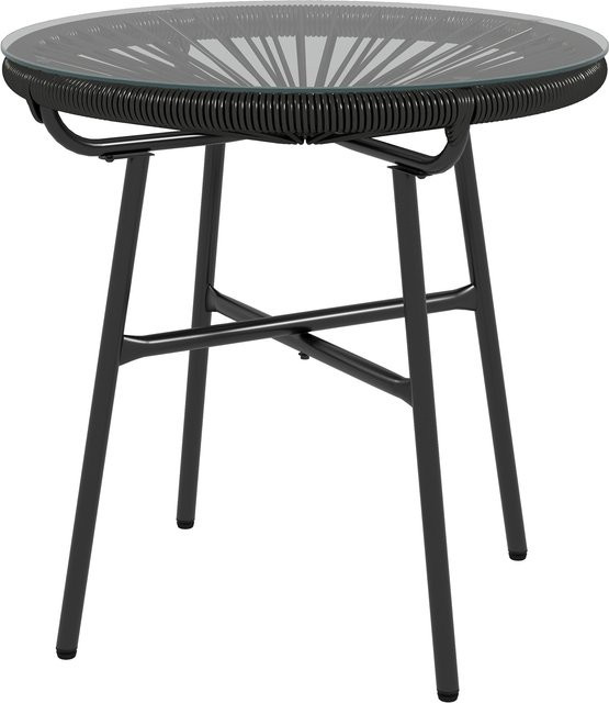 Outsunny Rattan Beistelltisch rund mit Glastischplatte in Schwarz für Terrasse Balkon und Garten, B/T/H: 50 x 50 x 50 cm - Bild 1