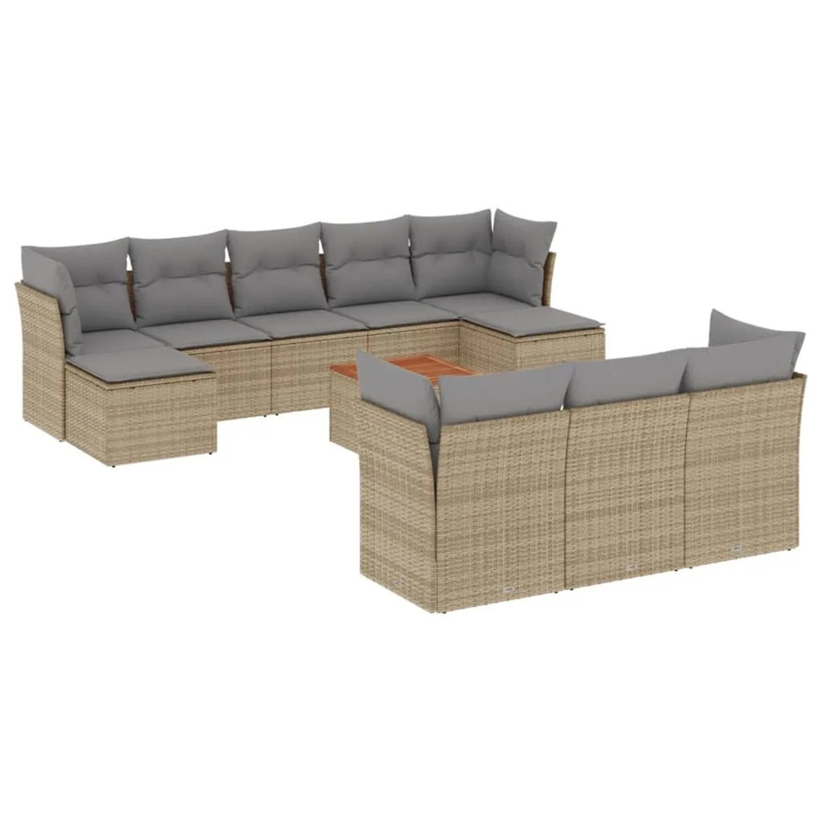 vidaXL 11-tlg Garten-Sofagarnitur in U-Form aus Polyrattan mit Kissen in Beige - Bild 2