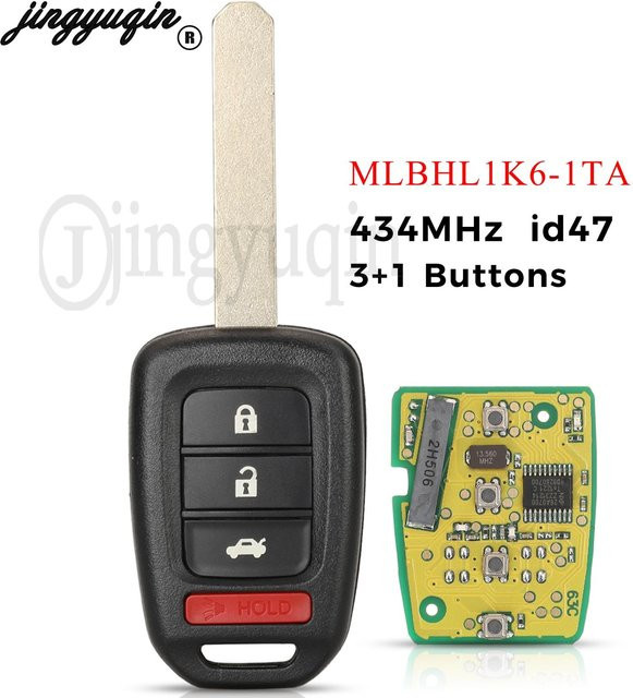 Jingyuqin MLBHL1K6-1TA Fernbedienung Autoschlüssel 434 MHz für Honda City XRV CIVIC ACCORD CRV 2013 mit ID47 Chip und Schlüsselanhänger in Schwarz - Bild 1