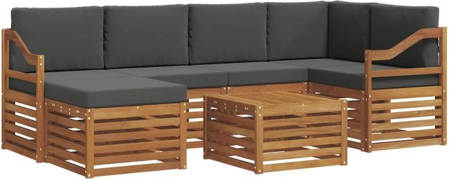 vidaXL Sofagarnitur 7-teilig aus Massivholz Akazie in Natur und Anthrazit mit Polsterung und L-Form - Bild 1