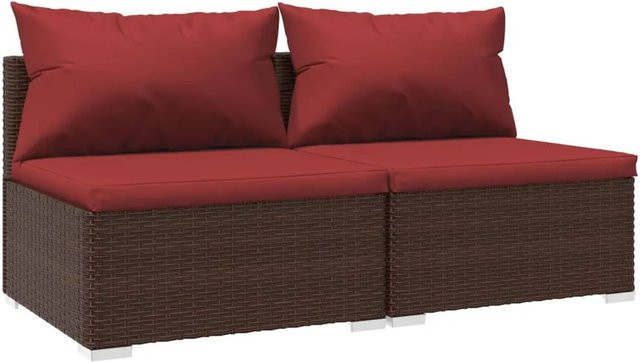 vidaXL 2-tlg Garten-Lounge-Set aus Poly Rattan mit Kissen in Braun und Rot - Bild 1