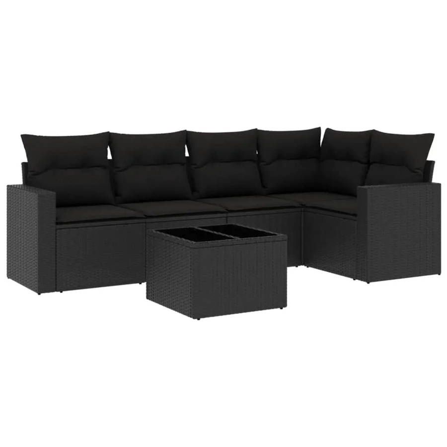 vidaXL 6-teilige Garten-Sofagarnitur aus Poly-Rattan mit Kissen in Schwarz - Bild 2