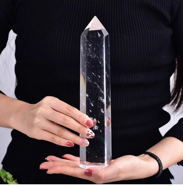 TAIHESJ Quarz-Obelisk aus klarem Schmelzstein in Transparent und Weiß, Höhe: 30 cm - Bild 1