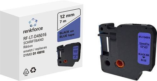 Renkforce Beschriftungsband kompatibel mit DYMO D1, Breite: 12 mm, Länge: 7 m, Farbe: Blau, Schriftfarbe: Schwarz - Bild 1