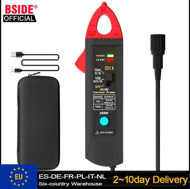 BSIDE UP1 AC/DC-Stromzangenadapter für Oszilloskop zur Messung und Analyse von 10mA bis 100A in Rot - Bild 1