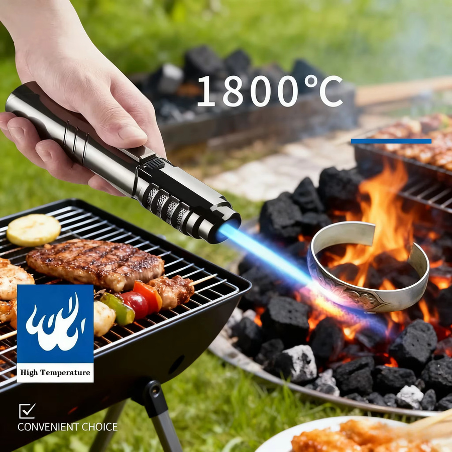 Hochtemperatur-Spritzpistole Jet-Feuerzeug aus Metall mit 1800 Grad Flamme, winddichtes Butan-Gas-Feuerzeug in Blau für den Außenbereich und als Schweißwerkzeug - Bild 2