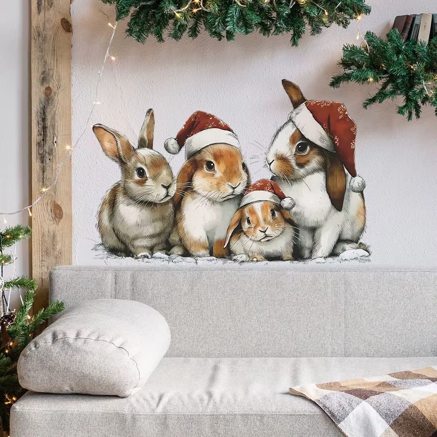 DUTRIEUX Weihnachtsaufkleber mit Hasen-Design aus wasserfestem Vinyl für Wandkunst, B: 40,0 cm, H: 60,0 cm - Bild 2