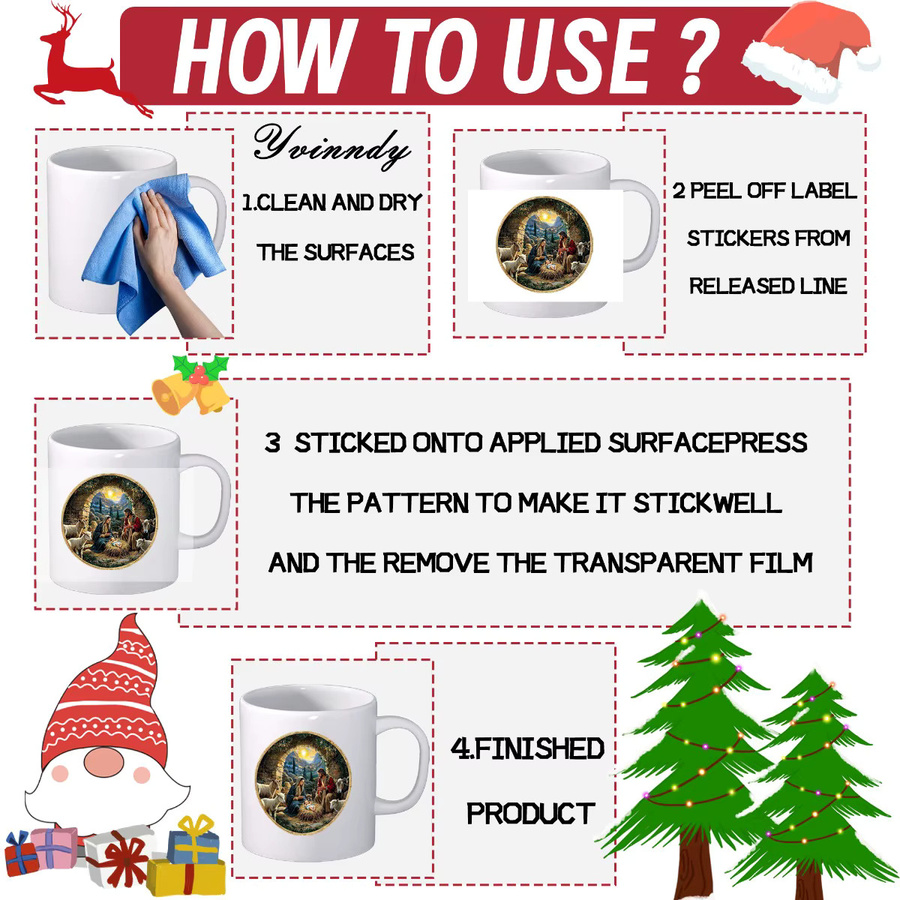 12er Set UV DTF Transferfolien Weihnachten Jesus Geboren Dekorative Tumbler-Umhüllung in Beige und Multicolour für DIY-Projekte - Bild 6